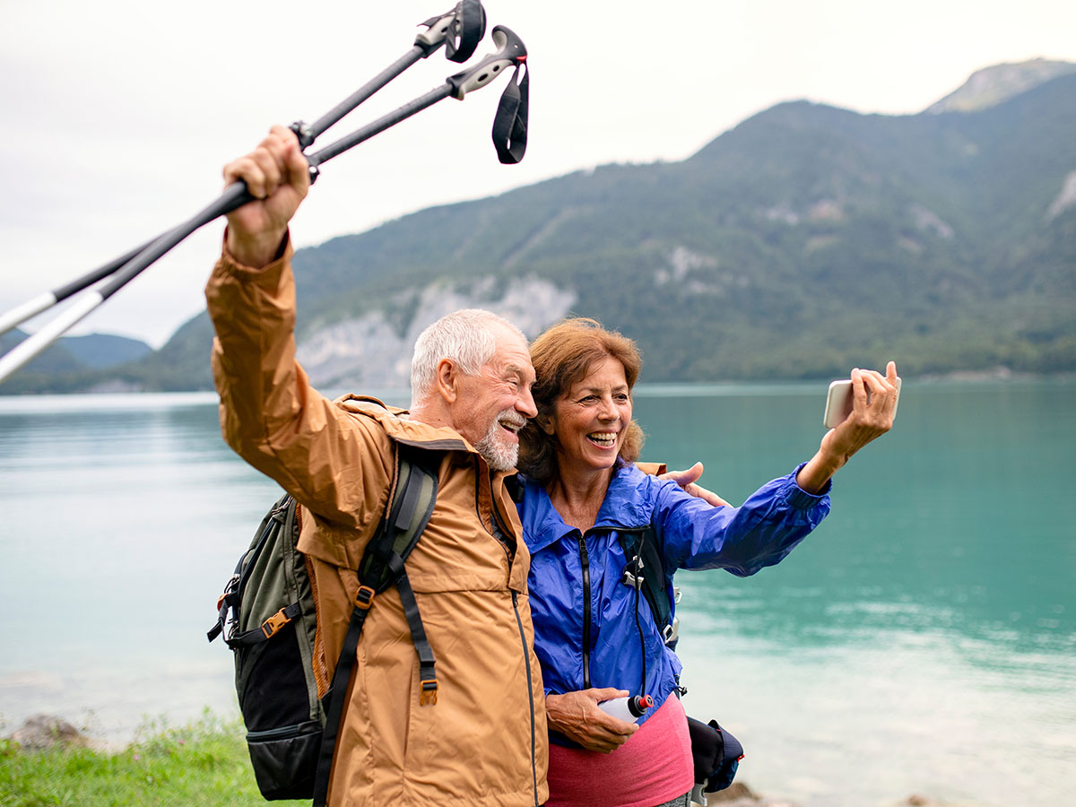 Couple traveling abroad taking a selfie